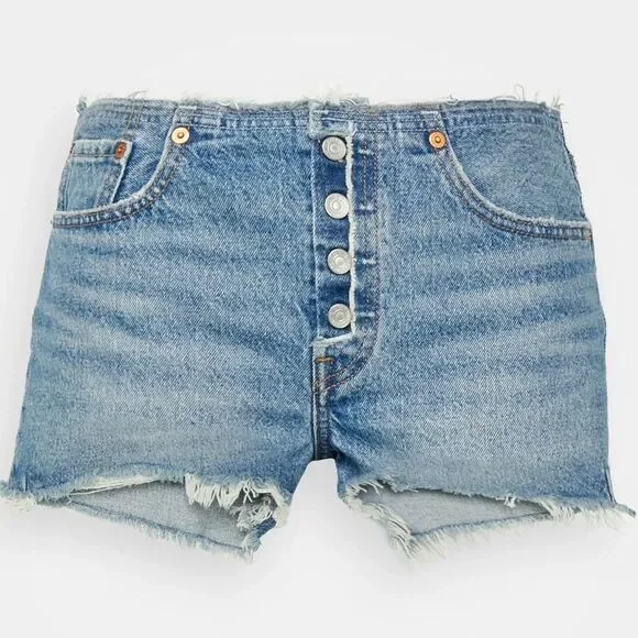Levi's Women's 501 Ripped Waist Shorts Cut Off 27 - Picture 2 of 6